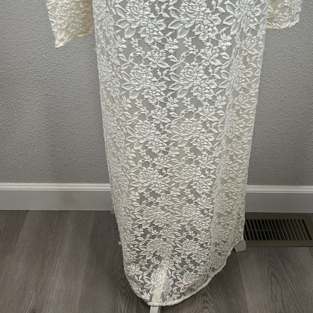 Forever 21 Cream Lace Long Boho Festival 90's Y2K Floral Cardigan Size Medium - Picture 5 of 7